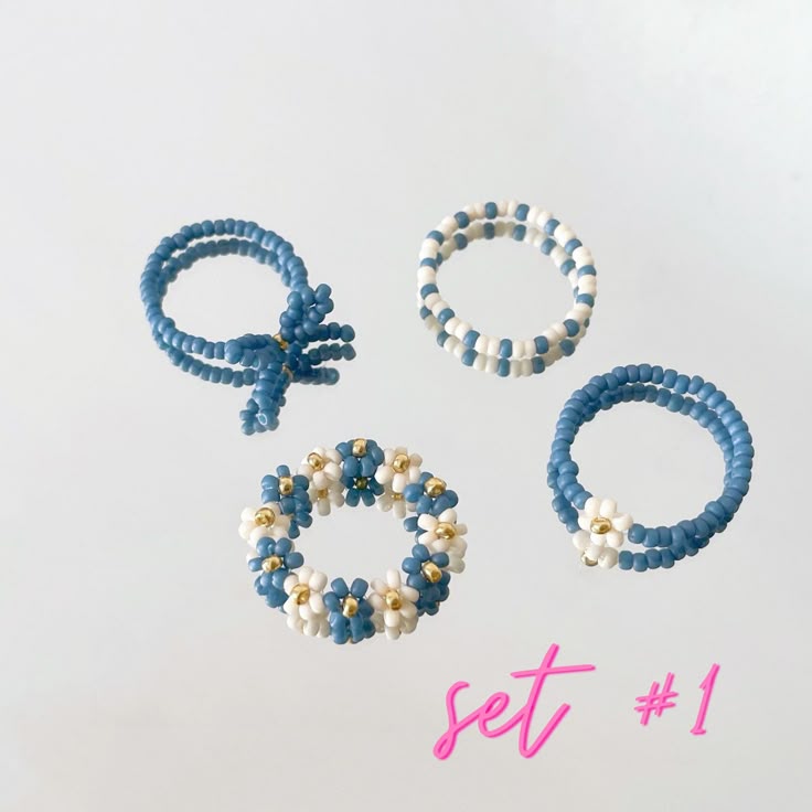 Blue Daisy Beads Ring Set